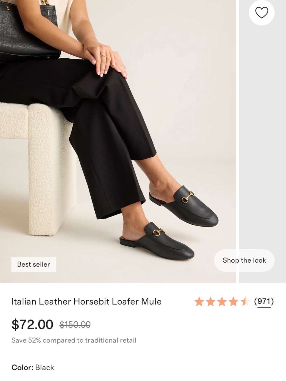 Quince Black Leather Slip-On Mules with Gold Horsebit - Picture 6 of 7